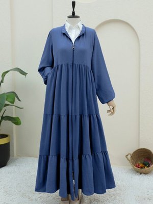 İndigo Boydan Fermuarlı Kolu Lastikli Parçalı Ayrobin Ferace İndigo Boydan Fermuarlı Kolu Lastikli Parçalı Ayrobin Ferace