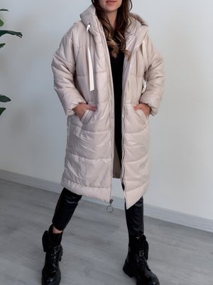 Ekru Kapüşonlu Bağcık Detaylı Fermuarlı Şişme Mont