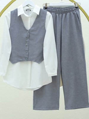 Gri Düğmeli Yelekli İkili Takım Gri Düğmeli Yelekli İkili Takım