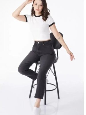 Antrasit Slimfit Mom Jeans Pantolon