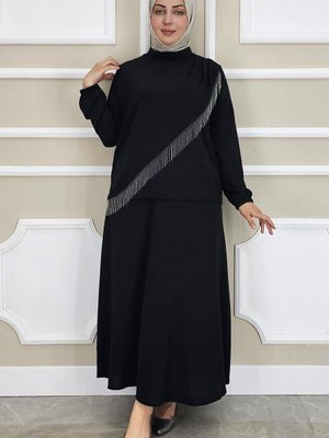 Siyah Püskül Aksesuarlı İkili Takım