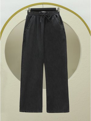 Antrasit Beli Lastikli Cepli Bol Paça Kot Pantolon