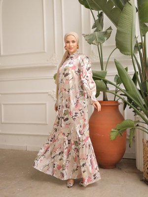 Bej Yaka Boy Düğmeli Saten Gömlek Elbise Bej Yaka Boy Düğmeli Saten Gömlek Elbise