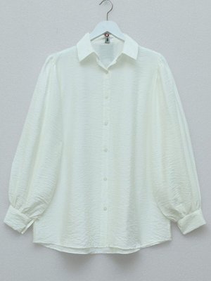 Beyaz Balon Kol Düz Tunik