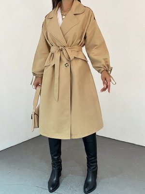 Vizon Kapaklı Cepli Kolu Bağcıklı Trençkot