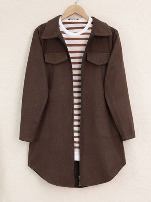 Kahve Yan Cepli Fermuarlı Kaşe Kap