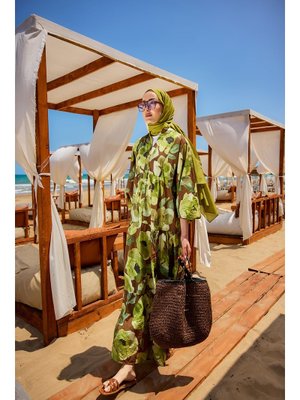 Yeşil Yaprak Desenli Elbise Yeşil Yaprak Desenli Elbise