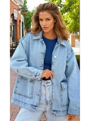 Mavi Buz Oversize Kot Ceket Mavi Buz Oversize Kot Ceket