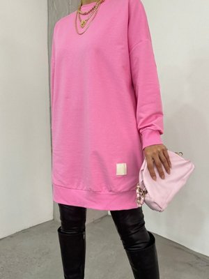 Pembe Bisiklet Yaka Yırtmaçlı Armalı Sweat Pembe Bisiklet Yaka Yırtmaçlı Armalı Sweat