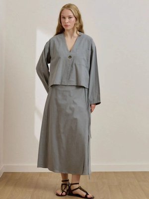 Gri Organik Keten Anvelop Etek