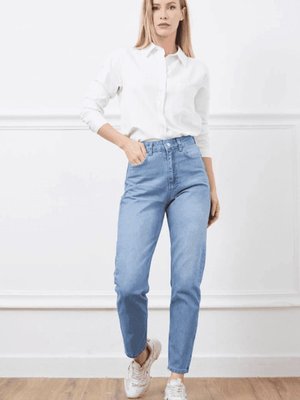 Mavi Yüksek Bel Mom Jean Pantolon