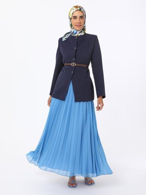 Mavi Şifon Piliseli Etek