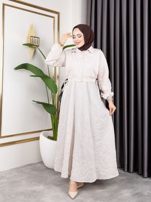 Bej Viskon Çizgili Kıraş İkili Elbise Takımı Bej Viskon Çizgili Kıraş İkili Elbise Takımı