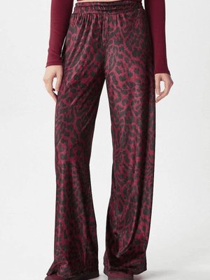 Bordo Leopar Desen Pantolon