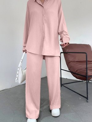 Pudra Boydan Düğmeli Salaş Krınkıl İkili Takım