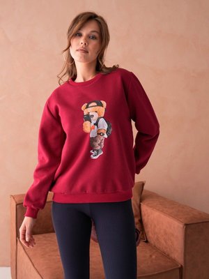 Bordo Teddy Bear Ayıcık Baskılı İplik Şardonlu Bisiklet Yaka Sweat Sweatshirt Bordo Teddy Bear Ayıcık Baskılı İplik Şardonlu Bisiklet Yaka Sweat Sweatshirt