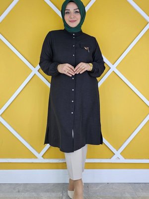 Siyah Cebi Sallantı Aksesura Detaylı Tunik