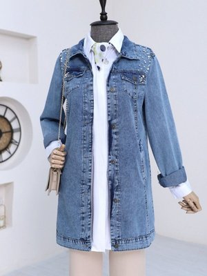 Mavi Taş İşlemeli Yıkamalı Kot Ceket