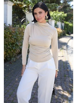 Büzgülü Bej Sandy Bluz Büzgülü Bej Sandy Bluz