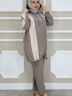 Vizon Dikme Detaylı Kapüşonlu İkili Takım Vizon Dikme Detaylı Kapüşonlu İkili Takım