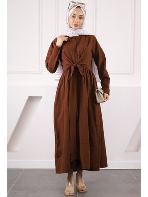 Kahverengi Bel Kuşaklı Elbise Kahverengi Bel Kuşaklı Elbise