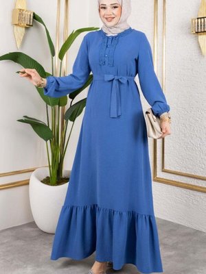 İndigo Fırfır Detaylı Aerobin Elbise