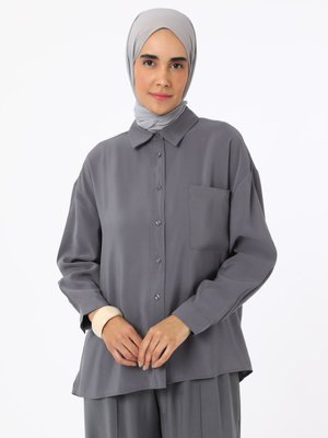 Gri Pile Detaylı Modal Bluz / Gömlek