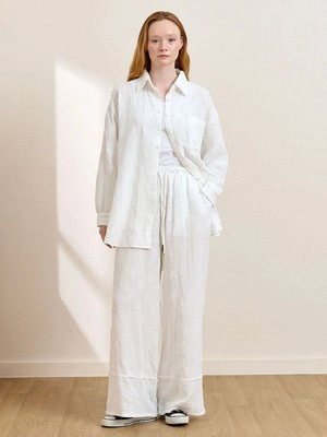 Beyaz Fistolu Müslin Double Paça Pantolon