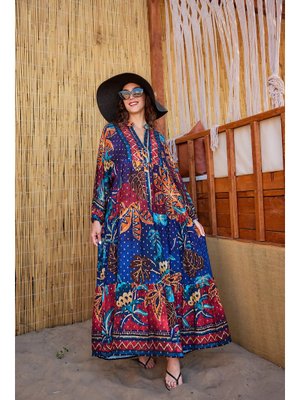 Lacivert Geometrik Şölen Elbise Lacivert Geometrik Şölen Elbise