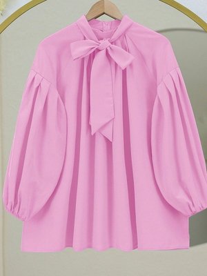 Pembe Yakası Bağcıklı Kolu Lastikli Tunik