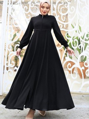 Siyah Beli Fistolu Omuzları Vatkalı Kolu Lastikli Ferace