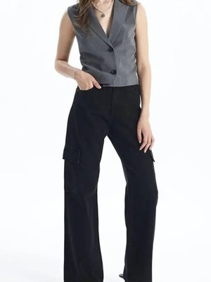 Siyah Kargo Cep Jeans Pantolon