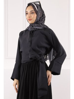 Siyah Bel Bağlamalı Modal Gömlek Siyah Bel Bağlamalı Modal Gömlek