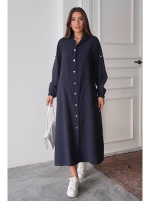 Lacivert Y Kapüşonlu Büzgü Detaylı Astarsız Modal Kap