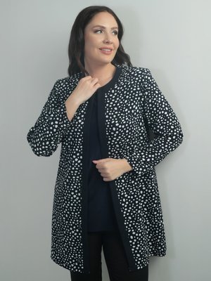 Lacivert Leopar Desen Yaka Broşlu İkili Büyük Beden Takım