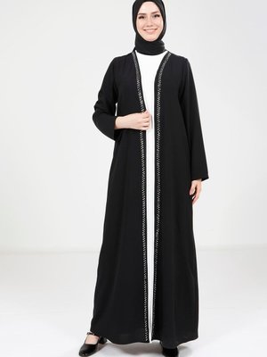 Siyah Taş Detaylı Abaya Takım Siyah Taş Detaylı Abaya Takım