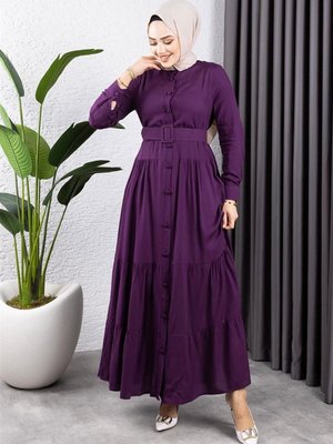 Mor Düğmeli Elbise Mor Düğmeli Elbise