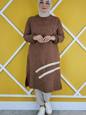 Kahverengi Kombin Geçişli Tunik Kahverengi Kombin Geçişli Tunik