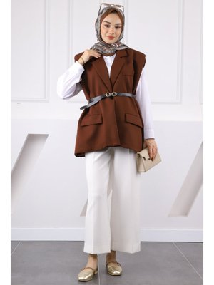 Kahverengi Bel Kemerli Yelek Kahverengi Bel Kemerli Yelek