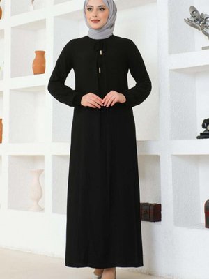Siyah A Pile Viskon Elbise