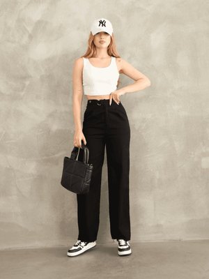 Siyah Pnt Gabardin Kemer Detay Pantolon