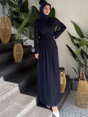 Lacivert Linda Taşlı Abiye Elbise Lacivert Linda Taşlı Abiye Elbise