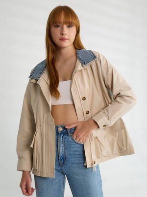 Taş Uzun Kollu Kot Detaylı Trençkot Taş Uzun Kollu Kot Detaylı Trençkot