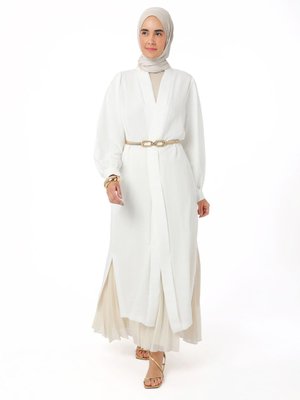 Beyaz Bağlama Detaylı Abaya Beyaz Bağlama Detaylı Abaya