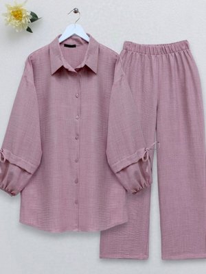 Pudra Kolu Lastikli Bağcık Detaylı İkili Takım