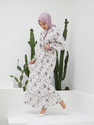 Mor Ankanoor Yarım Pat Fırfırlı Çingene Desen Keten Elbise Mor Ankanoor Yarım Pat Fırfırlı Çingene Desen Keten Elbise