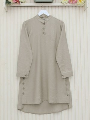 Açık Vizon Yanları Düğme Detaylı Hakim Yaka Tunik