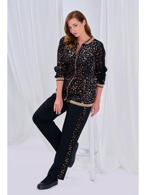 Siyah Büyük Beden Leopar Debore Baskılı Ceket