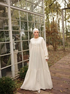 Ekru Ankanoor Yarım Pat Müslin Elbise Ekru Ankanoor Yarım Pat Müslin Elbise