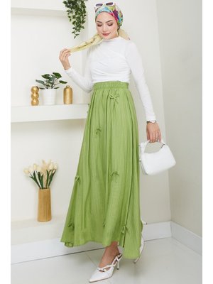 Fiyonk Detay Beli Lastikli Fıstık Yeşili Etek Fiyonk Detay Beli Lastikli Fıstık Yeşili Etek